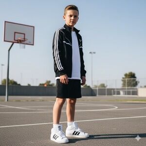 Adidas‎ Pro Model J Big Kids Sneakers Size 6 Black White Puff Tongue 3 Stripe